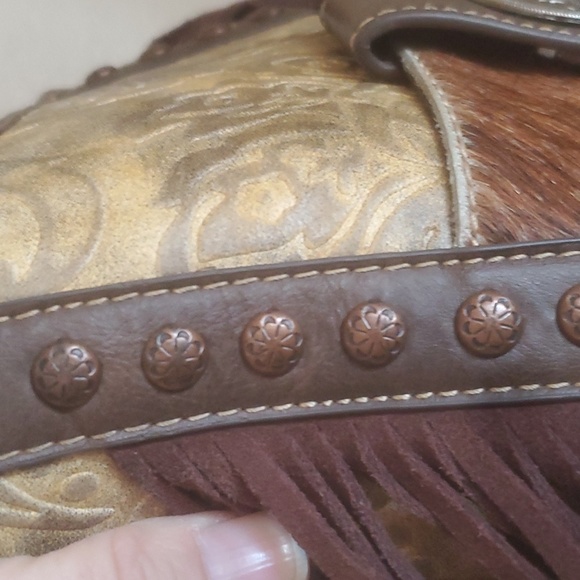 Montana West Trinity Ranch Hair-On Leather Fringe Floral Tooled Crossbody Bag. - Picture 16 of 16